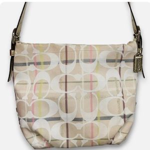 Coach pastel multicolor tattersall tote good condition